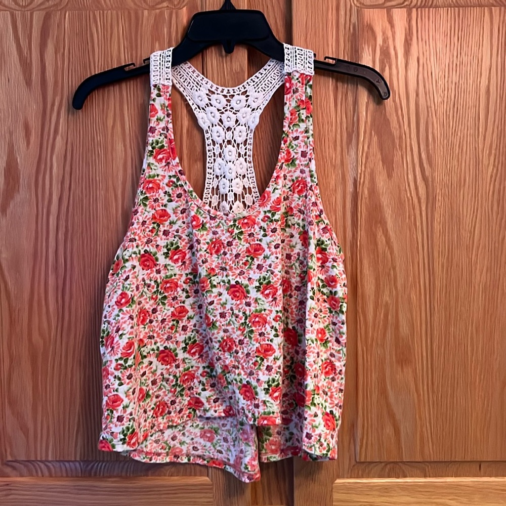 White and Pink Floral Tank Top